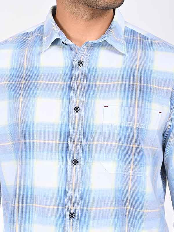 Indian Terrain Men's Regular Fit Full Sleeve Checkered Blue Shirt